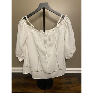 Trina Turk Jillian Off The Shoulder Boho White Top Blouse Size Medium